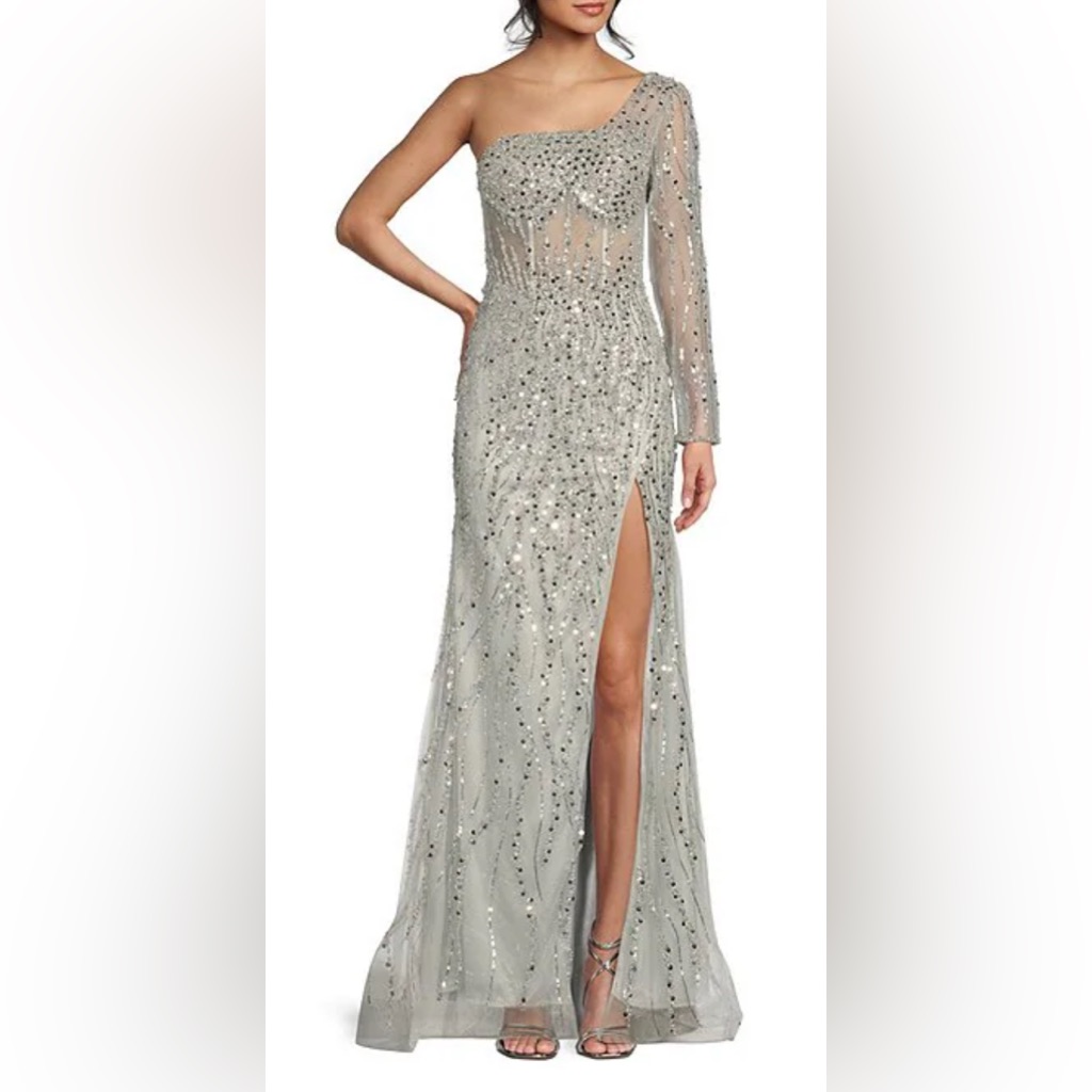 Gianni Binni Gorgeous One Shoulder Sequin Jewel Elegant Gown